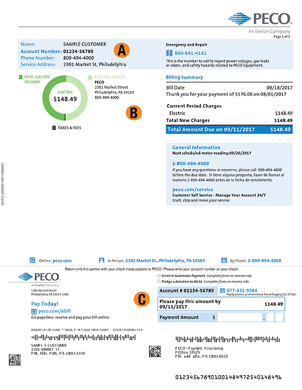 PECO Sample Bill Page 1